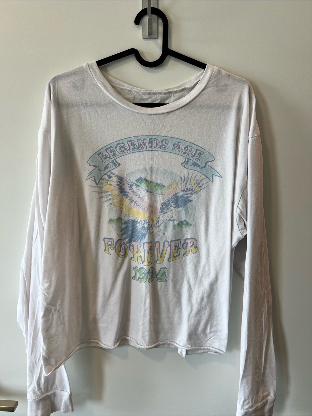 Grayson Threads White Graphic Long Sleeve Tee with Pastel Blue & Yellow Print